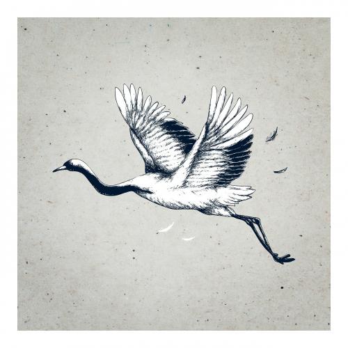 Flying crane vintage wall art print poster design remix from original artwork. - 2273154