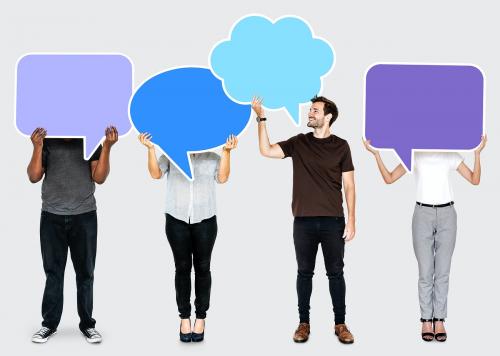 People holding colorful speech bubbles - 493356