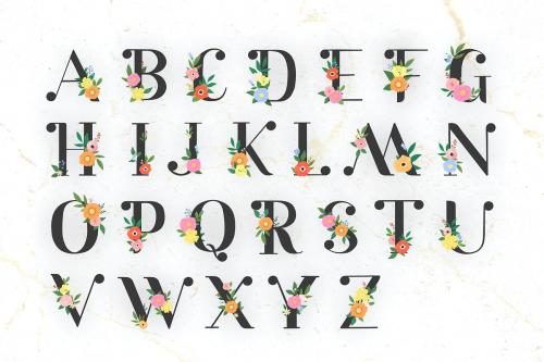 Floral elegant alphabet lettering vector set - 1200830