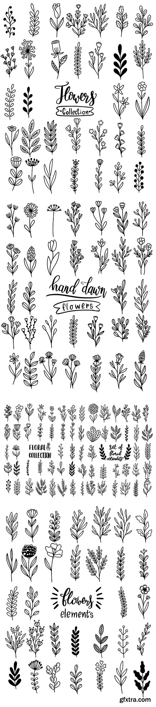 Hand-Draw Flowers Dooldle Set