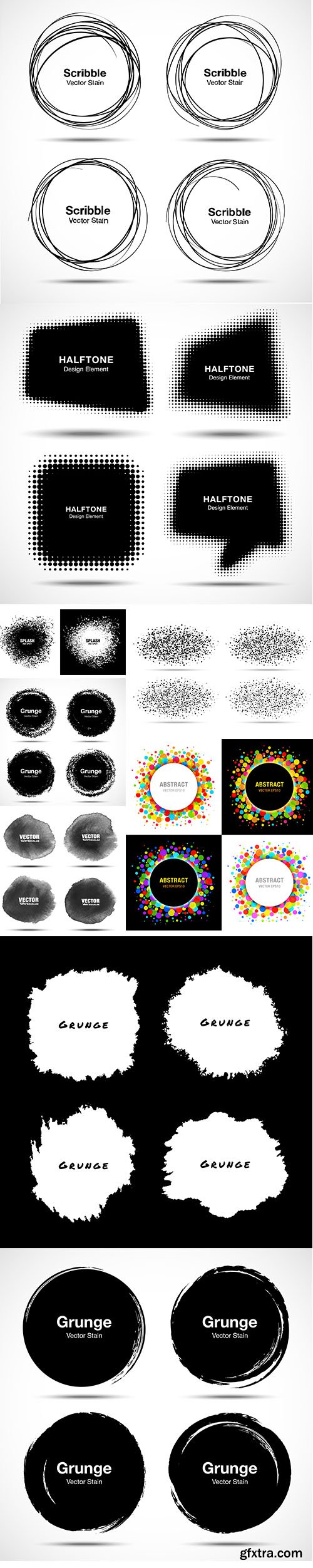 Hand-Draw Circle and Splash Watercolor Images Set