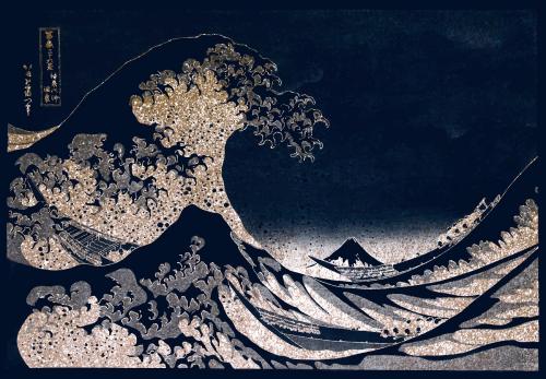 Great Waves of Kanagawa vintage design vector, remix from original painting by Hokusai - 2265659