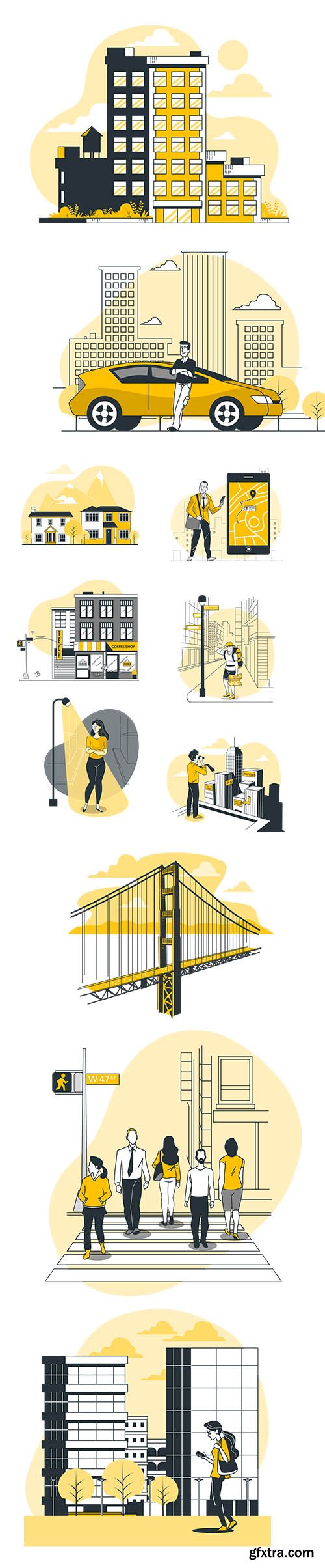 Vector People Live Situation Illustrations City Concept Vol 7