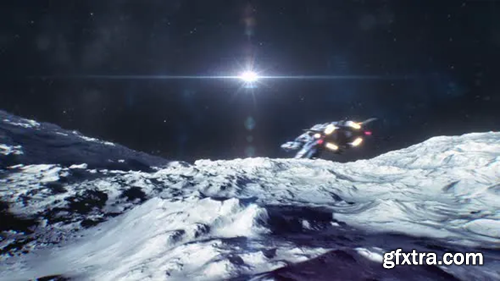 Videohive Spaceship Moving Over The Surface Of A Moon Before Heading Out To Space 27127742