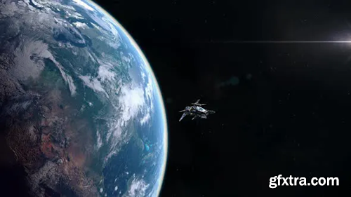 Videohive Futuristic Spaceship Leaving Planet Earth Orbit 27127846
