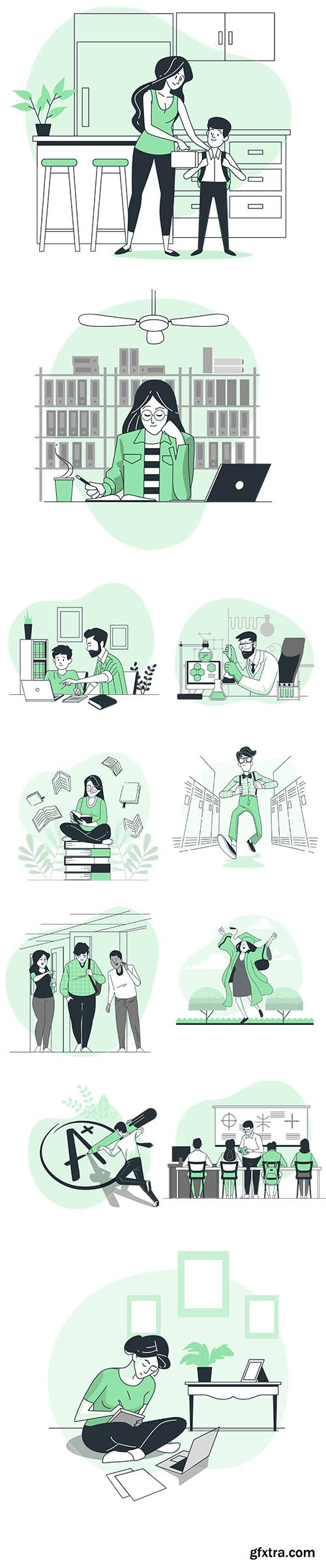 Vector People Live Situation Illustrations Education Concept Vol 8