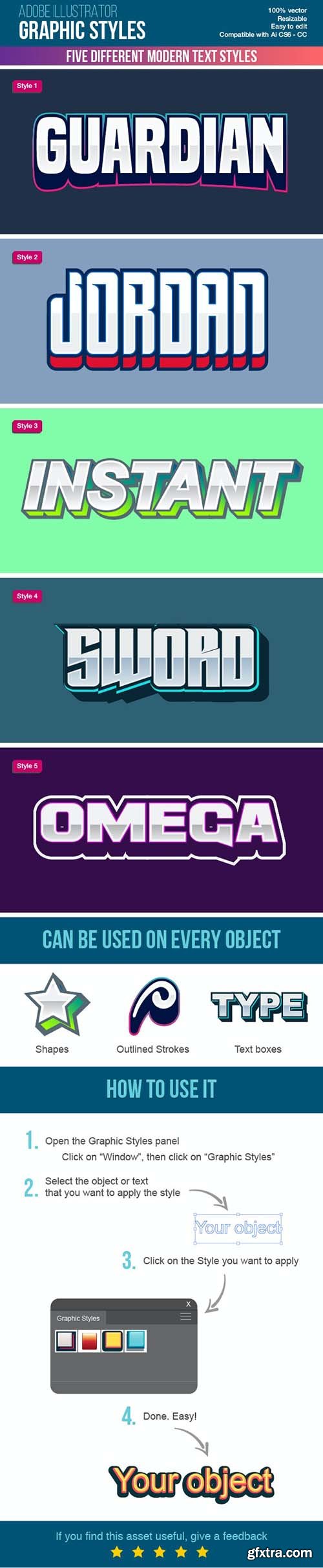 GraphicRiver - Five Colorful Modern Text Graphic Styles for Illustrator 26850623