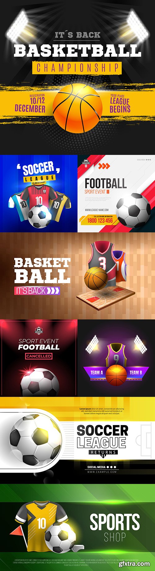 Basketball and football league design sports banner