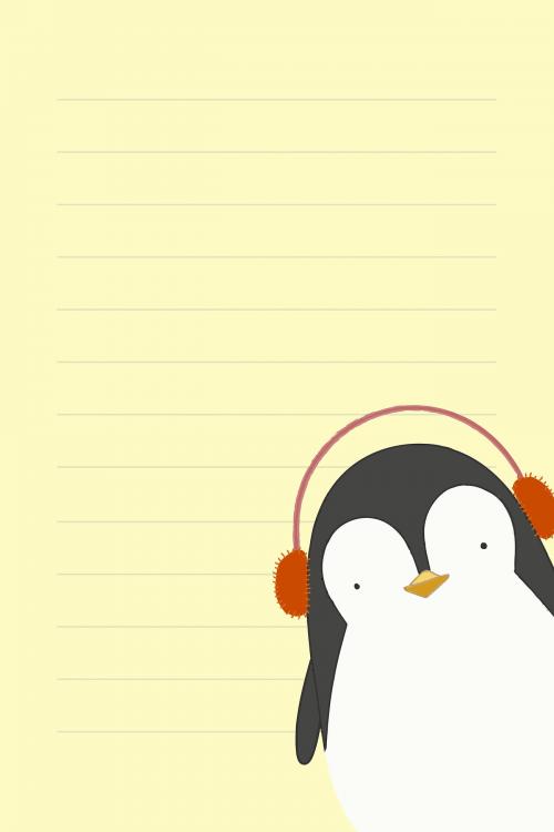 Cute penguin listening to music notepaper background vector - 2053225
