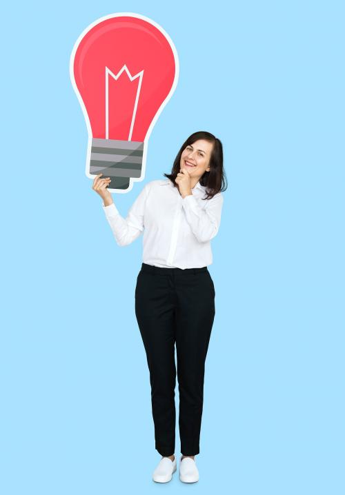 Businesswoman holding a light bulb - 493083