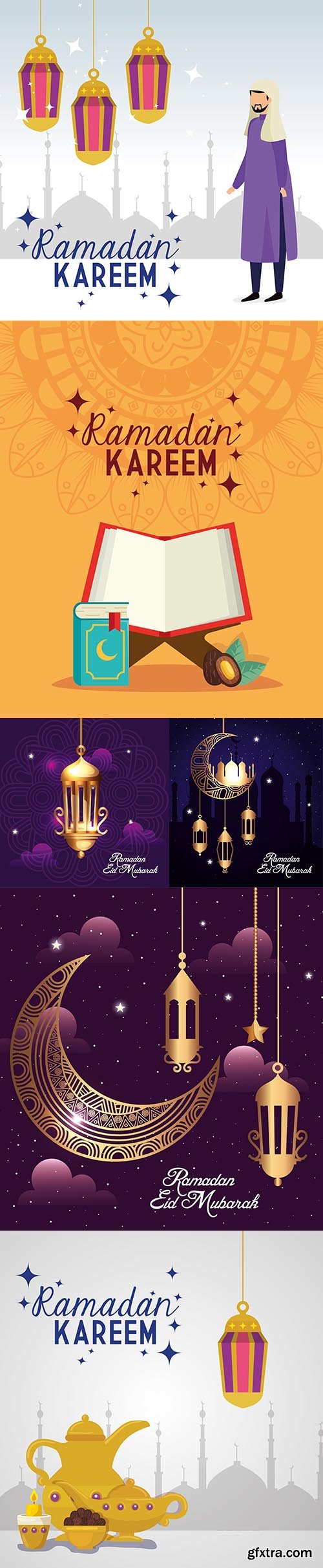 Ramadan Kareem and Eid Mubarak Illustration