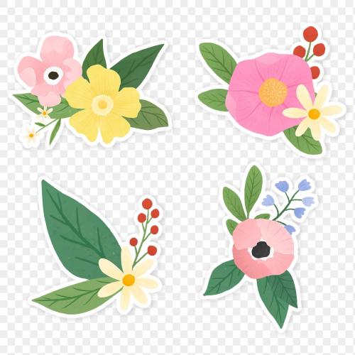 Colorful floral sticker collection transparent png - 2030770