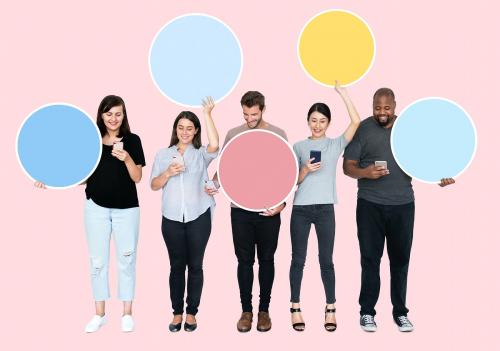 People holding colorful speech bubbles - 492364
