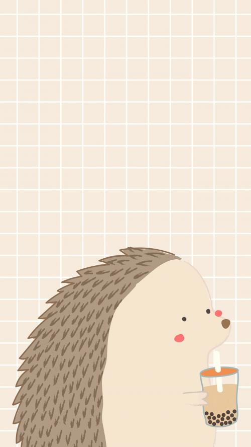 Cute porcupine drinking bubble tea mobile phone wallpaper vector - 2053228