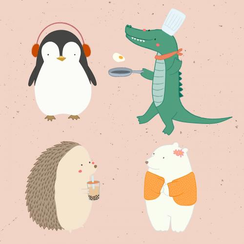 Cute animal doodle elements collection vector - 2053276