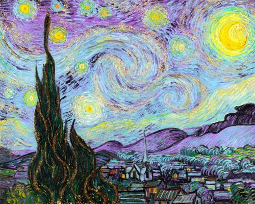 The Starry Night vintage illustration, remix from original painting by Vincent Van Gogh. - 2266714