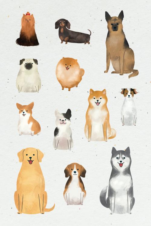 Friendly dog watercolor painting collection vector - 2094272