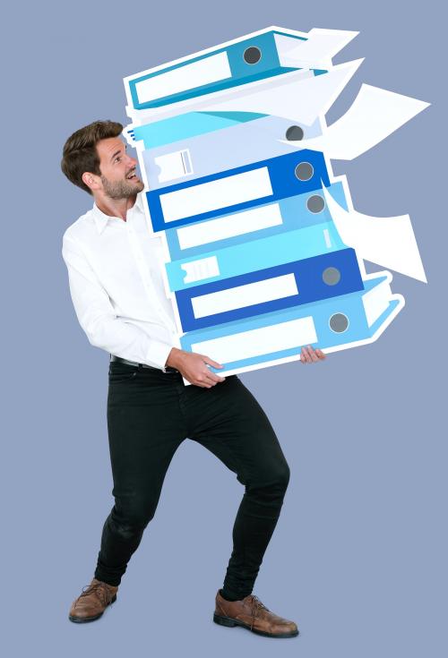 Young businessman carrying a stack of binders - 492627