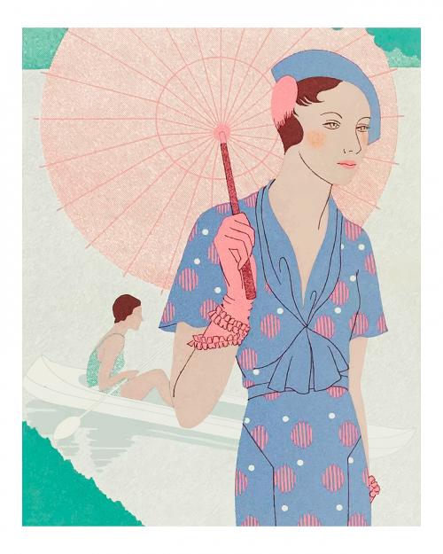 Fashionable young woman in the summer illustration wall art print and poster design remix from the original artwork. - 2271421
