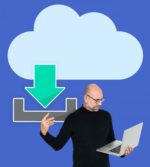 Man downloading files from a cloud - 492665
