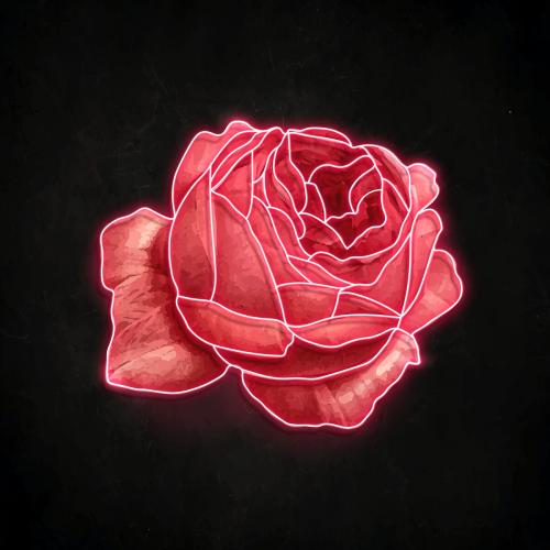Red neon rose on a black background vector - 2102950