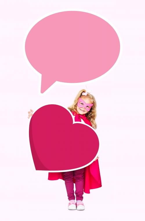 Happy girl with a speech bubble and a heart - 491537