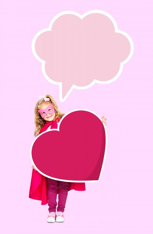 Happy girl with a speech bubble and a heart - 491691