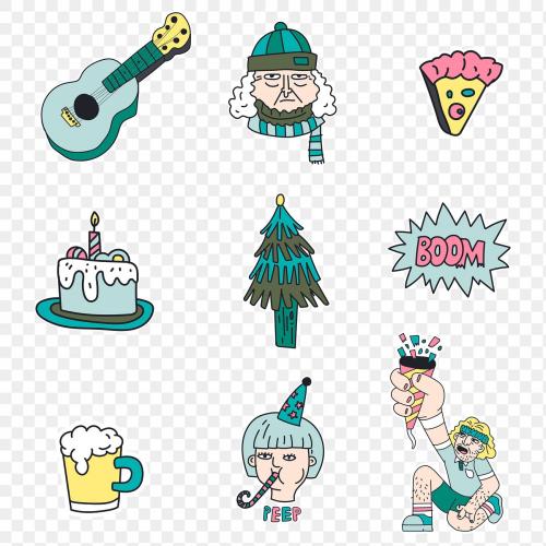 Hand drawn festive stickers collection transparent png - 2033654