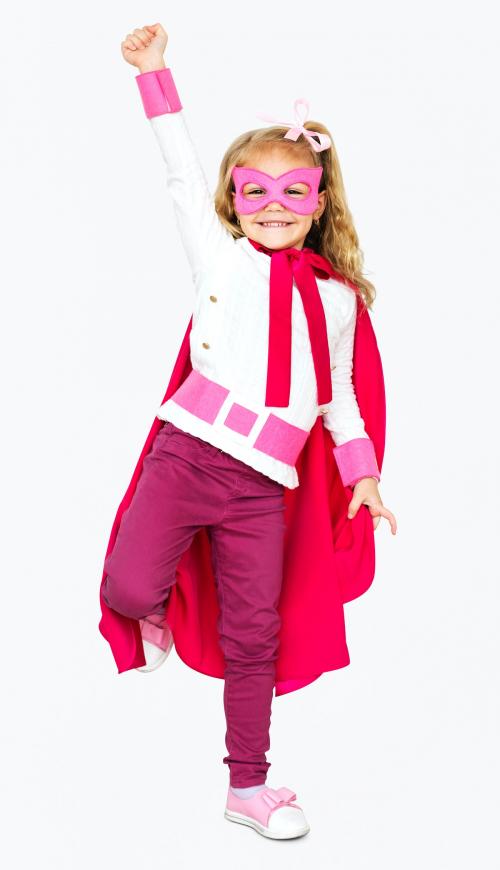 Girl wearing a pink superhero costume - 491799