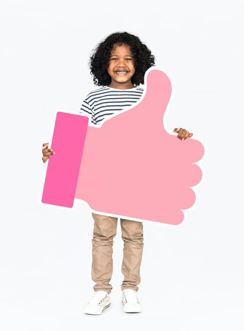 Cute little kid holding a thumbs up icon - 491831