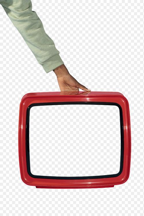 Hand holding a red retro television transparent png - 2052835