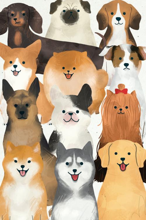 Friendly dog watercolor painting collection - 2089817
