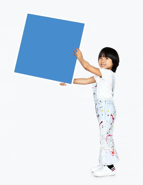 Happy kid holding an empty square board - 491869
