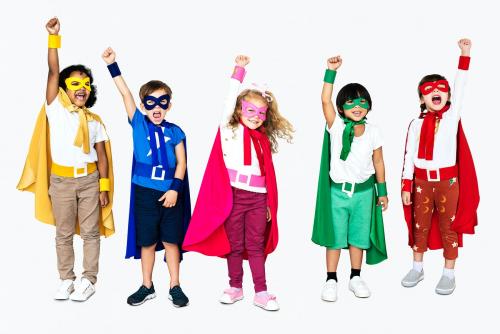Cheerful kids wearing superhero costumes - 491890