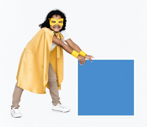 Young superhero with a square board - 491919