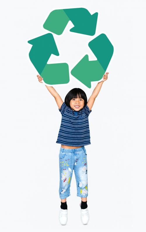 Happy boy with a recycling icon - 491920
