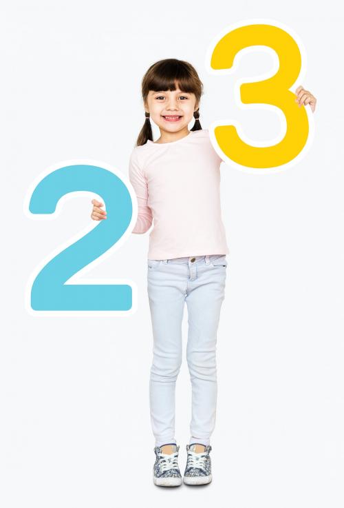 Cheerful girl holding number two and three - 491961