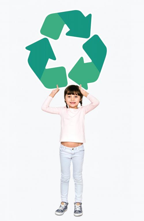 Happy girl with a recycling icon - 491969