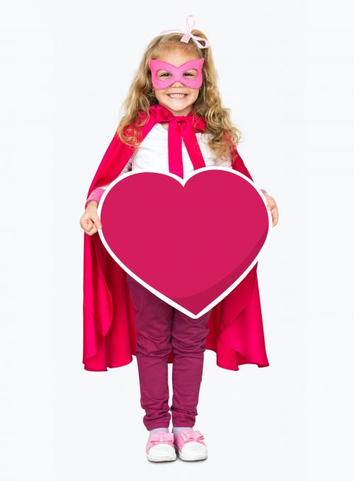 Superhero girl holding a heart icon - 491974