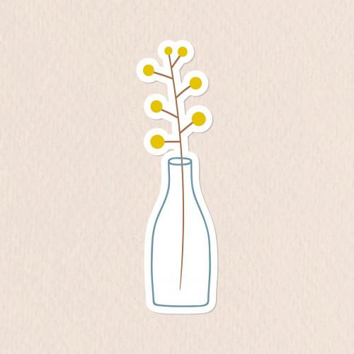 Yellow doodle flowers in a glass vase sticker vector - 2028226