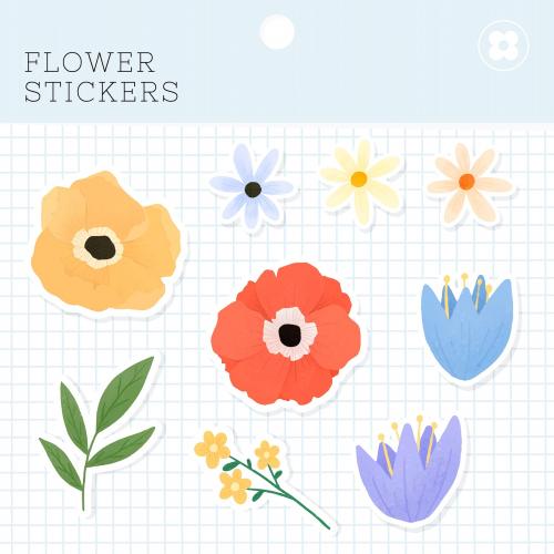 Flower stickers package vector - 2030724