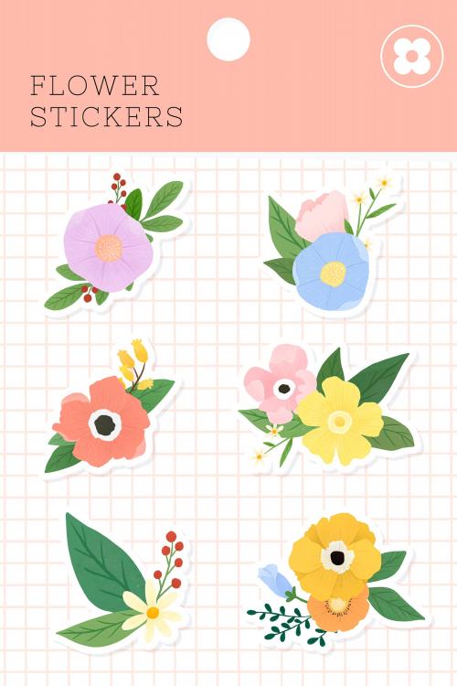 Flower stickers package vector - 2030769