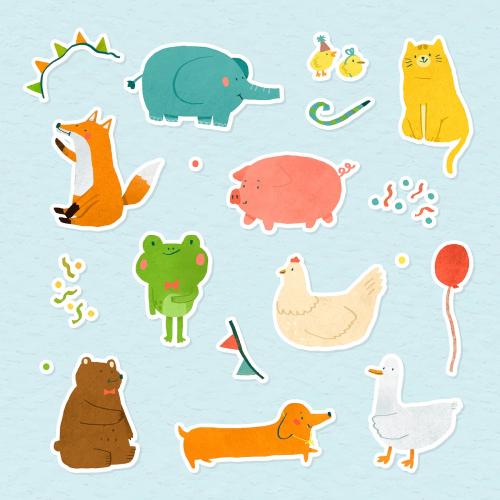 Hand drawn festive animal stickers collection vector - 2030836