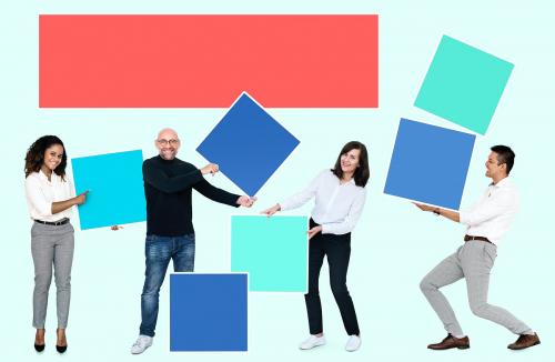 People with blank colorful boxes - 492179