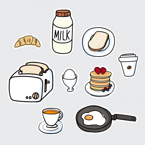 Set of breakfast sticker doodle vector - 2034603