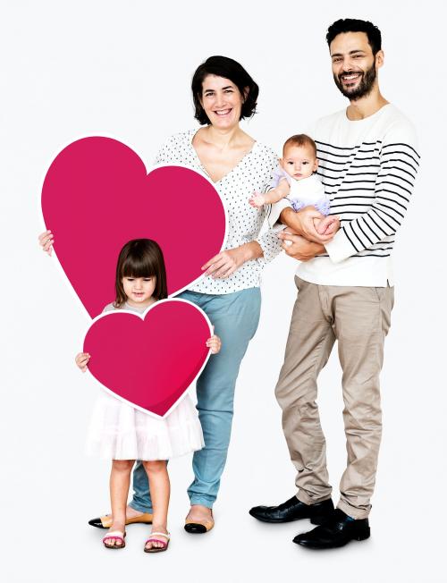 Happy family holding heart shaped icons - 490760