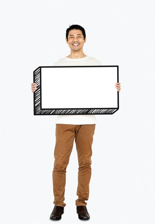 Happy man holding an empty board - 490961