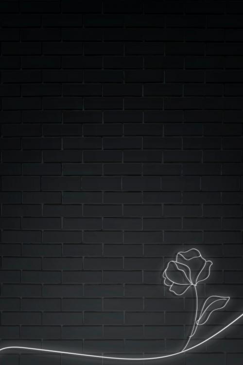 Neon lights flower on black brick wall vector - 2037358