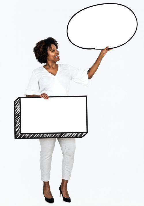African American businesswoman holding empty banners - 490985
