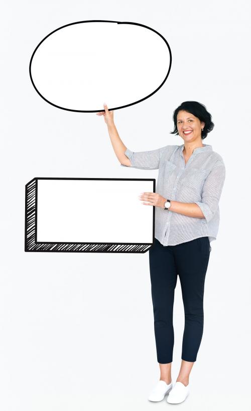 Happy woman holding blank banners - 491111